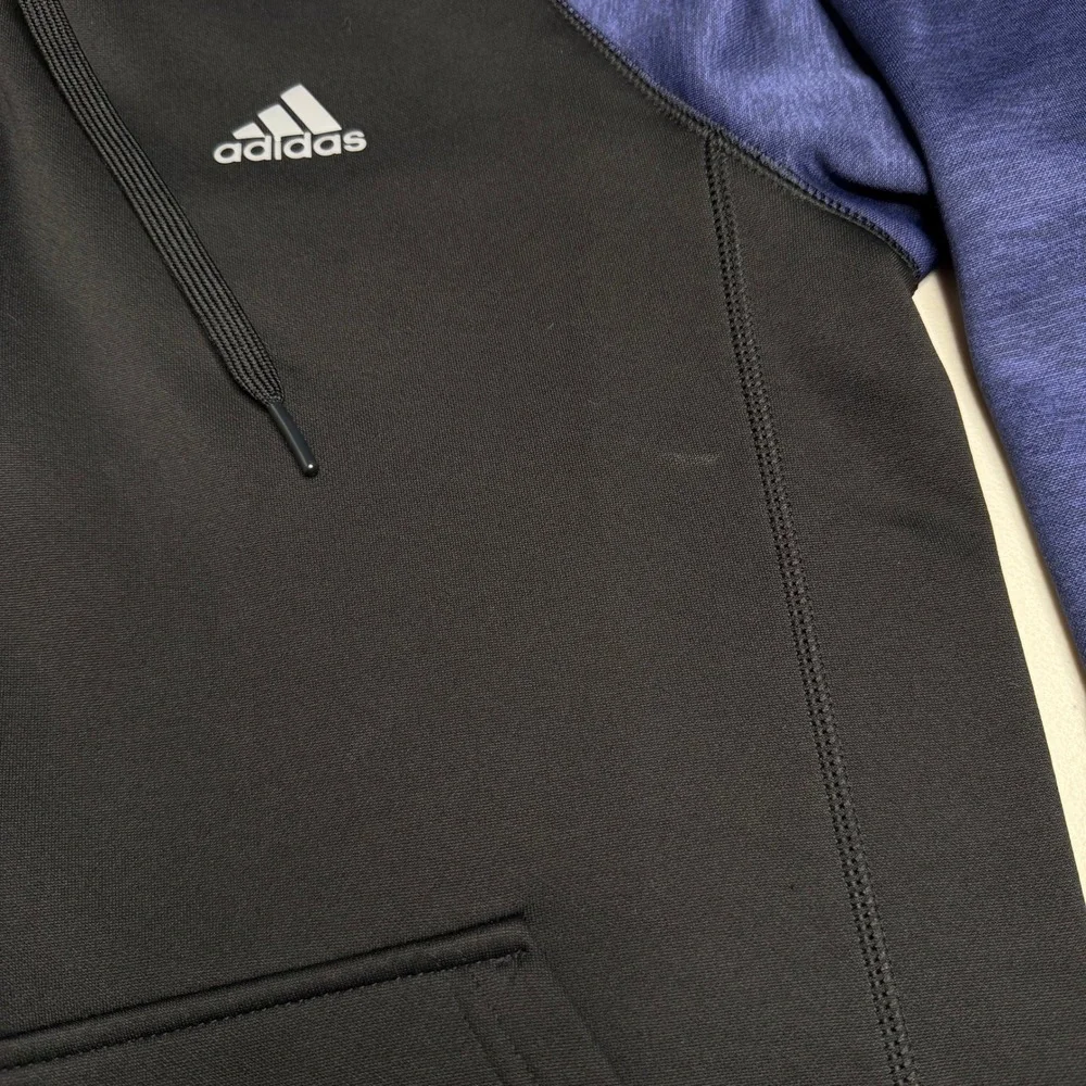 Adidas Mens Medium Climawarm Full Zip Hoodie Black Blue Fleece Jacket